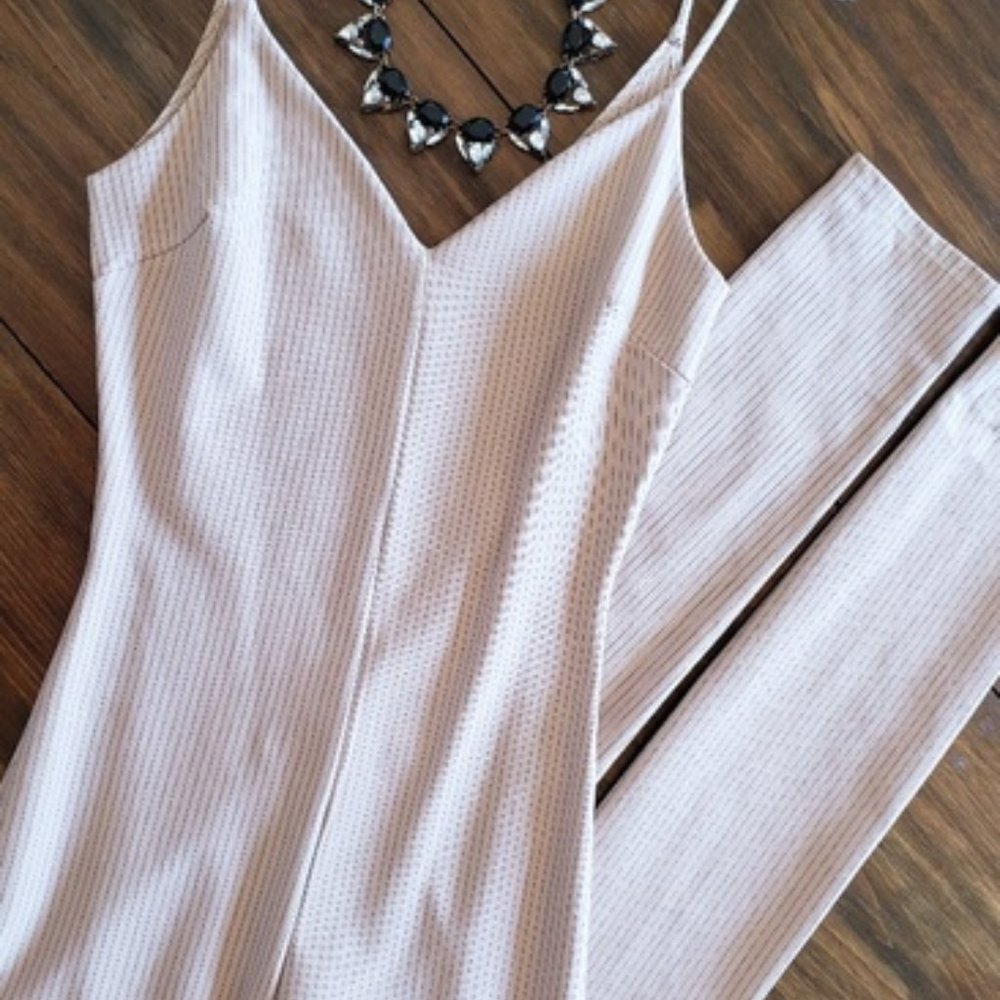 Nude Tan Pinstripe Bodysuit Catsuit Jumpsuit